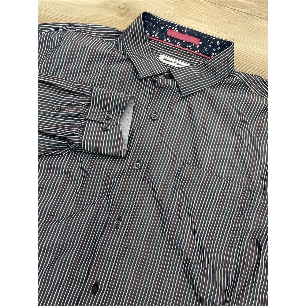 Tommy Bahama Shirt Mens XL Extra Large Blue/Pink Striped Long Sleeve Button Up